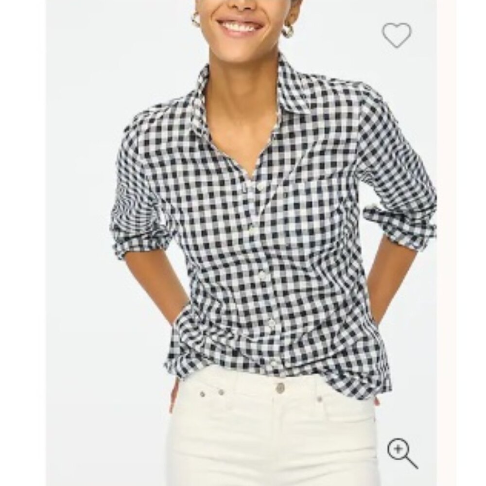 J. Crew Gingham Lightweight Cotton Button Down Shirt, Navy & White | 6